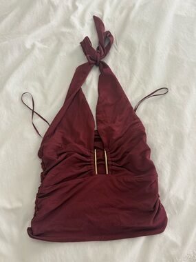Zara Halter top in Burgundy with Gold Accent